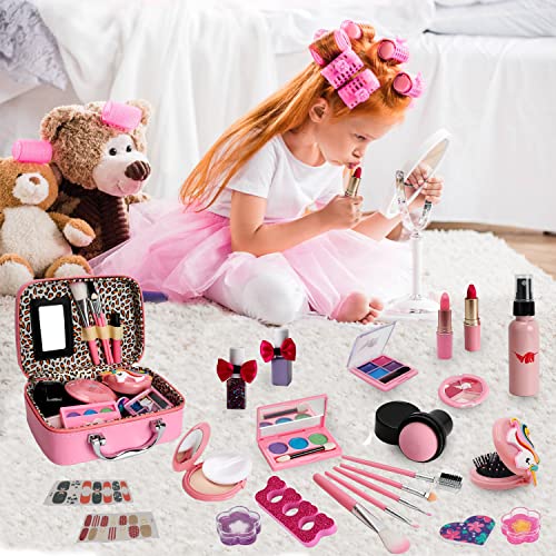 Kids Washable Makeup Girl Toys - Kids Makeup Kit for Girl, Real Make Up Set, Little Girls Makeup Kit for Toddler Kid Children Princess, Christmas Birthday Gift Toys for Girl 4 5 6 7 8 9 10 Year Old