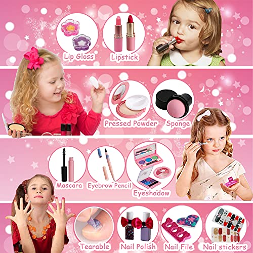 Kids Washable Makeup Girl Toys - Kids Makeup Kit for Girl, Real Make Up Set, Little Girls Makeup Kit for Toddler Kid Children Princess, Christmas Birthday Gift Toys for Girl 4 5 6 7 8 9 10 Year Old
