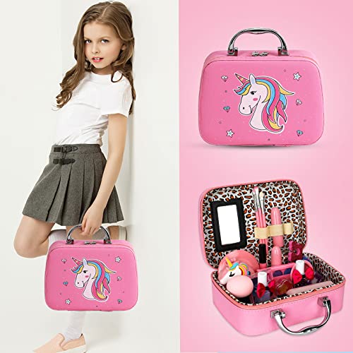 TOY Life Kids Real Make Up Kit for Girls Washable, Non Toxic Make Up Set  Makeup for Kids 8-12 with Pink Unicorn Bag Pretend Play Set for Toddler